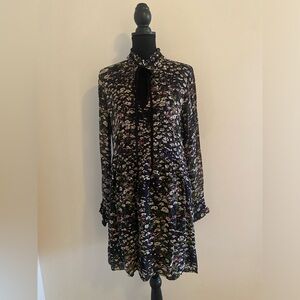 GANNI Floral Georgette Tie-Neck Dress